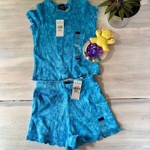NWT Children’s Place Blue Shorts & Top Set with Teddy Bear Rattle. 12 months.
